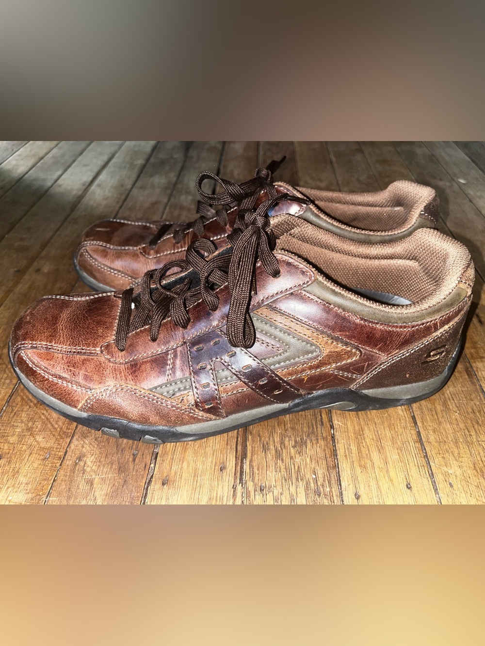Vintage SKECHERS DIAMETER MURILO BROWN LEATHER LOW TOP STREETWEAR ( MENS 8 )